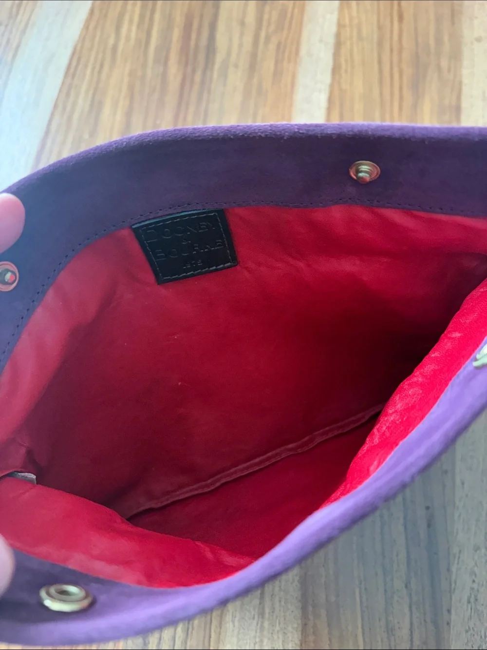 Dooney & Bourke Plum Suede Fold-Over Clutch with Strap